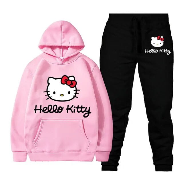 Hello Kitty Cartoon Anime Women Sweatshirt Sweatpants Set Fashion Men Pullover Pants Suit Spring Autumn Couple Hoodie Pant Sets Walmart