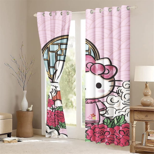 Hello Kitty Cartoon Sanrio Curtain Window Animation Blackout Children A ...