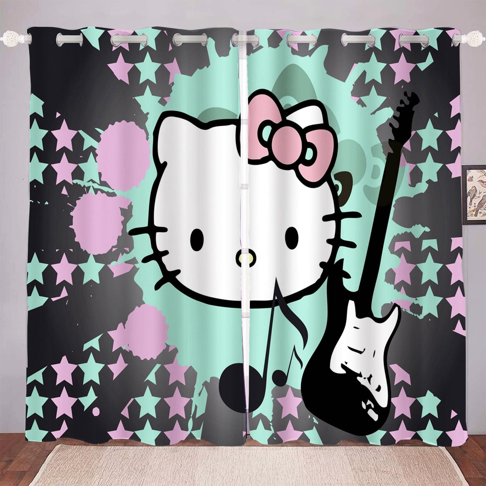 Hello Kitty Cartoon Sanrio Home Window Curtain Pink Cat Decoration 100% ...