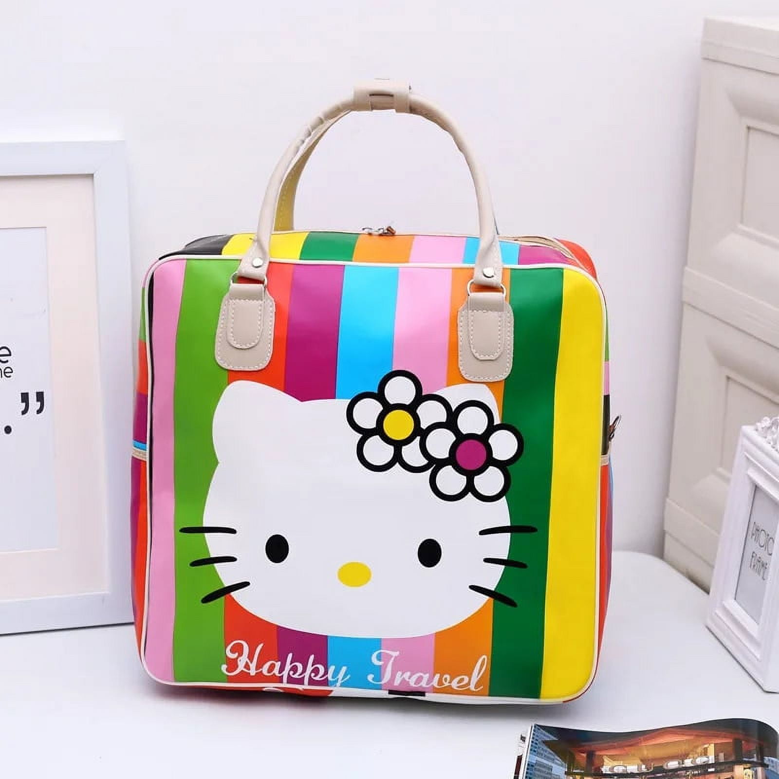 Hello Kitty Cartoon Travel Bag Women's Portable Girls Luggage Bags PU