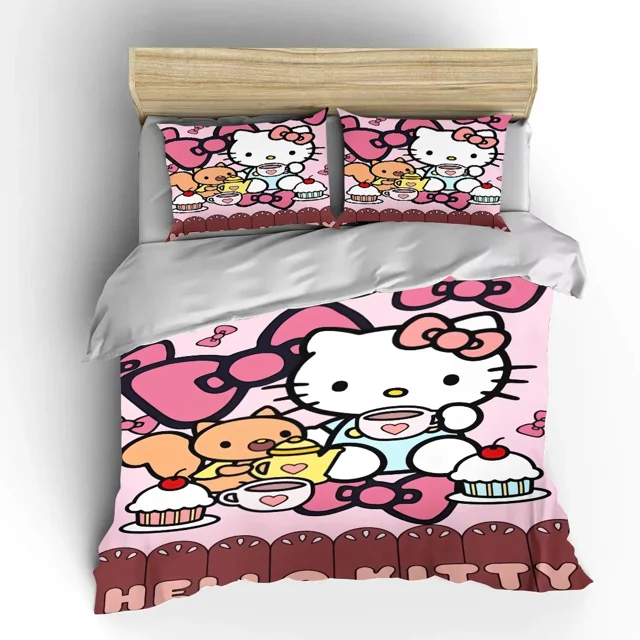 Hello Kitty Cat Bedding Set Sanrio Children Fashion 3 Pieces Set King
