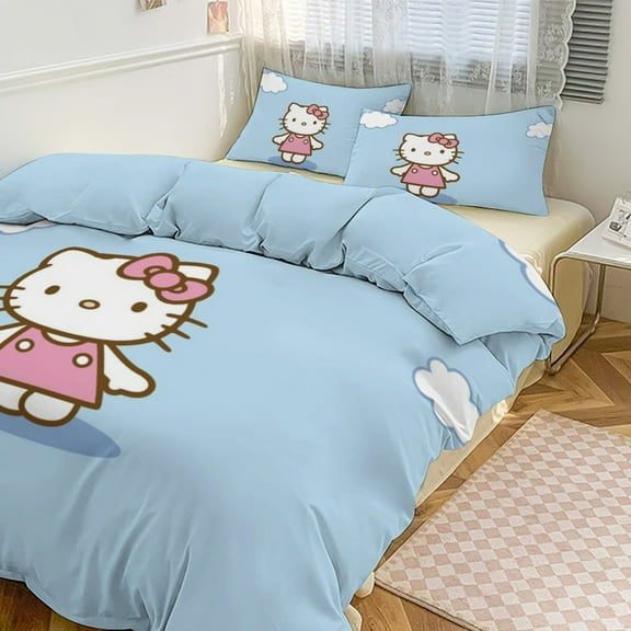 Hello Kitty Cat Cloud Comforter Set with Sheets - 3 Piece Bedding Includes Pillow Covers - Super Soft Bedding Room Decor King