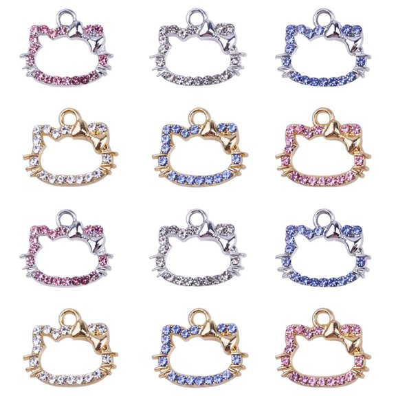 Hello Kitty Cat Rhinestone Novelty Charms, Alloy, 9 Count, 0.55 x 0.66 Inch