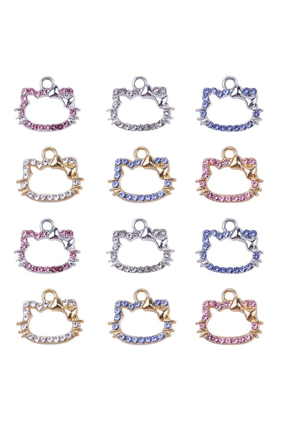 Hello Kitty Cat Rhinestone Novelty Charms, Alloy, 9 Count, 0.55 x 0.66 Inch