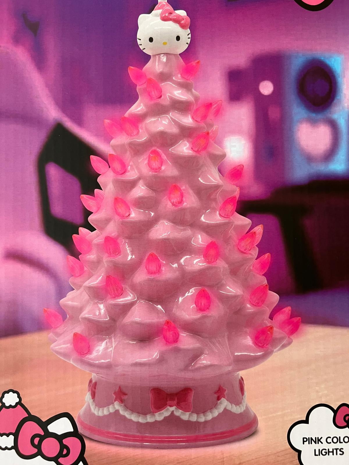 Hello Kitty Ceramic Christmas Tree with Pink Lights – 12" Tall Holiday Decoration, Ages 6+