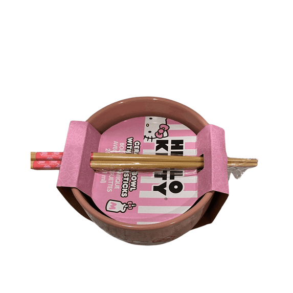 Hello Kitty Ceramic Ramen Noodle Rice Bowl with Chopsticks Pink, 20 Ounces