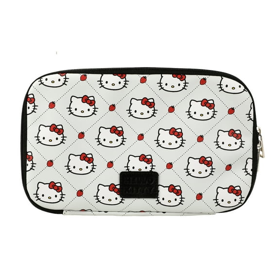 Hello Kitty Character Face Diamond Pattern Light Gray 9.8" Zip-Around Travel Organizer