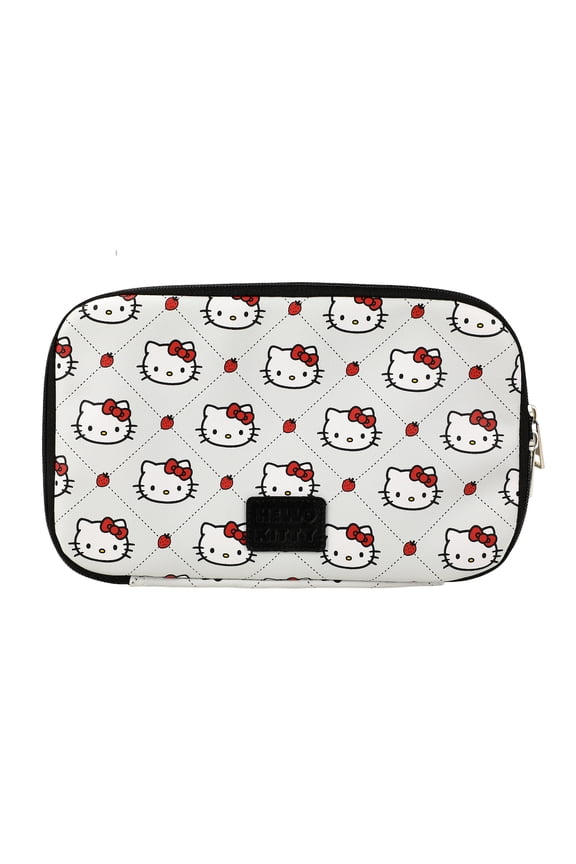 Hello Kitty Character Face Diamond Pattern Light Gray 9.8" Zip-Around Travel Organizer