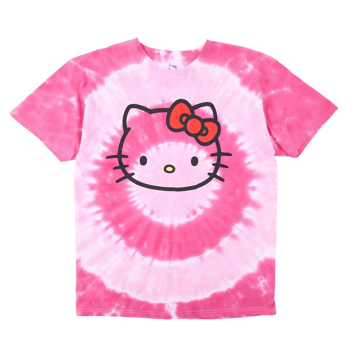 Hello Kitty Character Face Men's Pink Spiral Tie-Dye Crew Neck