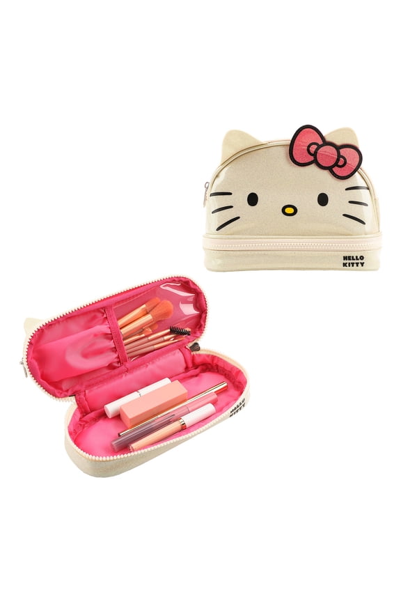 Hello Kitty Character Face White Glitter 6" Cosmetic Pouch