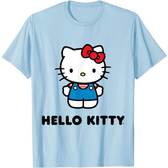 Hello Kitty Character Front and Back T-Shirt Cute 2 sides printed Tee For Men Women Cat Lovers, Light Blue Color, Size M