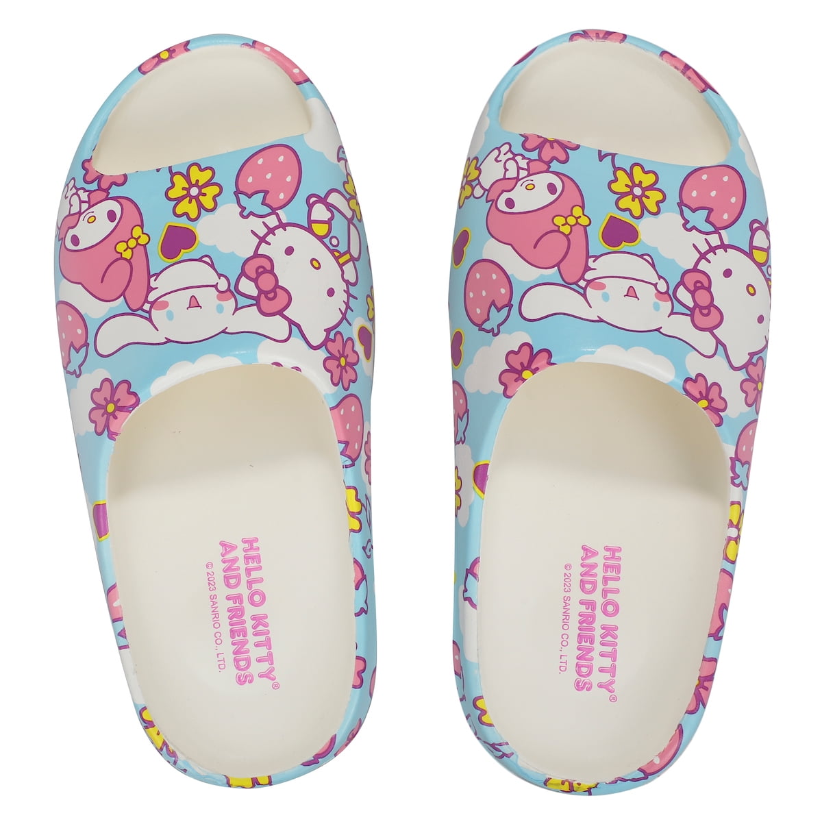 Hello Kitty Character Toss Floral And Cloud Art Women's Slides-Small
