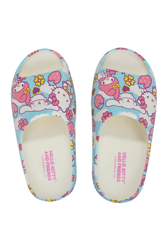 Hello Kitty Character Toss Floral And Cloud Art Women's Slides-Small