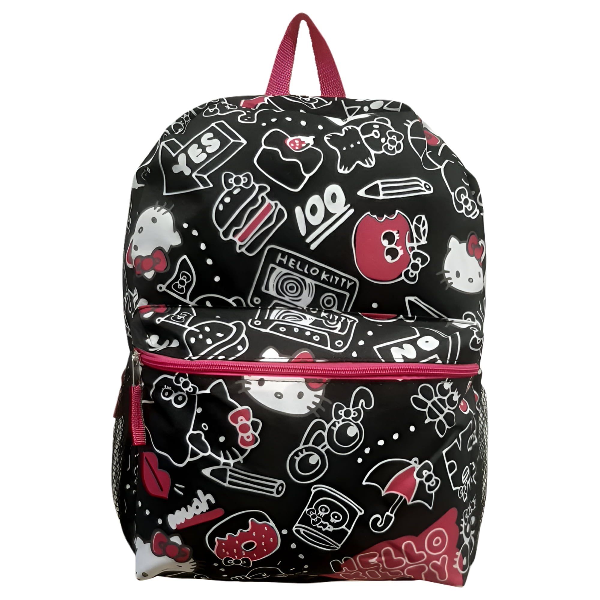 Hello Kitty Child Black All over Print Backpack for Kids 16 inch Padded Shoulder Bag