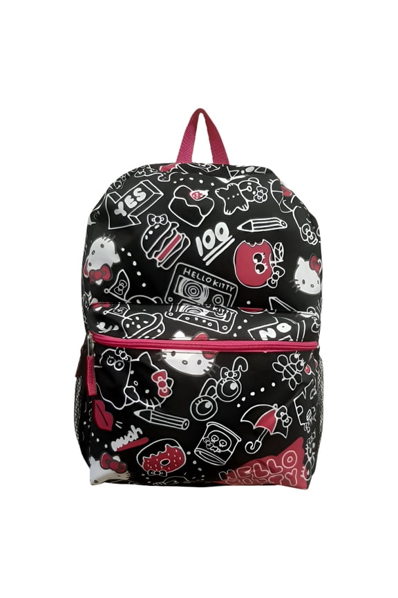 Hello Kitty Child Black All-over Print Backpack for Kids - 16 inch Padded Shoulder Bag