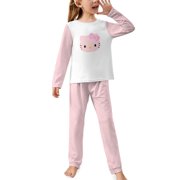 CHENKSHUE Hello Kitty Child Pajamas Set for Boys Girls 6 Sizes, Long Sleeve Soft Sleepwear Unisex Pjs Short for Comfortable Nights, Pajama Set for Birthday Christmas Halloween Gifts