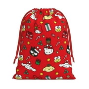 Hello Kitty Christmas Kuromi Mymelody Cinnamoroll Gift Bags,Christmas Gift Bags,Drawstring Christmas Bags,Reusable Holiday Gift Bags & Party Favor Bags,10.6x7.9in