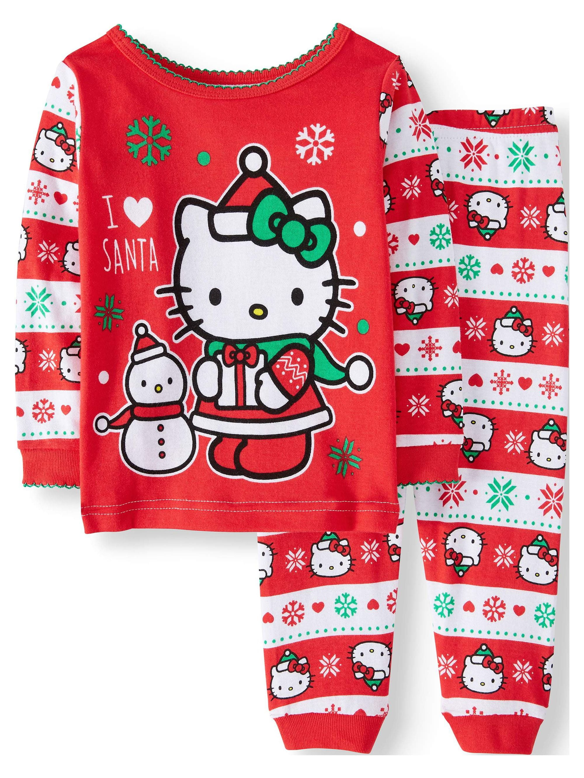 Hello Kitty Christmas Long Sleeve Tight Fit Pajamas, 2pc Set (Baby Girls)