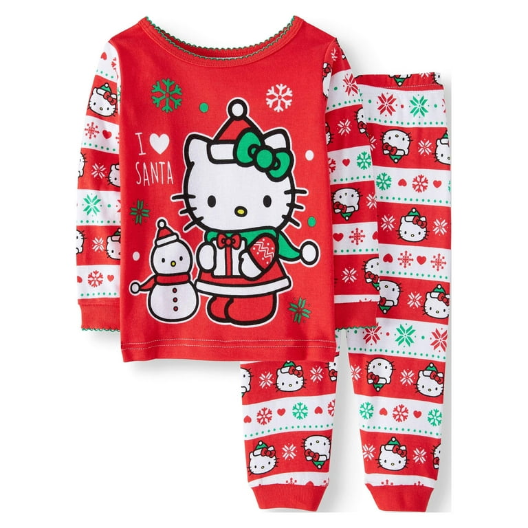 Hello Kitty Christmas Long Sleeve Tight Fit Pajamas, 2pc Set (Baby Girls) 