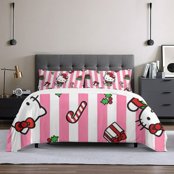 Hello Kitty Christmas Queen Comforter Set, 3pcs Bedding Sets Queen, All Season Lightweight Blanket Quilt 60x80 Inch