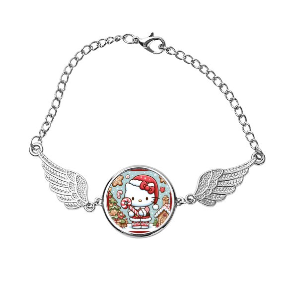 Hello Kitty Christmas Stainless Steel Vintage Angel Wing Feather Cuff Bracelet Fashion Jewelry Gift for Men and Women