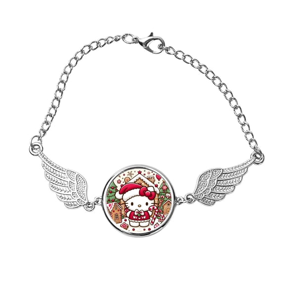 Hello Kitty Christmas Stainless Steel Vintage Angel Wing Feather Cuff Bracelet Fashion Jewelry Gift for Men and Women