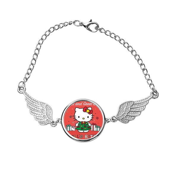 Hello Kitty Christmas Stainless Steel Vintage Angel Wing Feather Cuff Bracelet Fashion Jewelry Gift for Men and Women