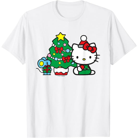 Hello Kitty Christmas Tree Holiday DTG Print Unisex T-Shirt