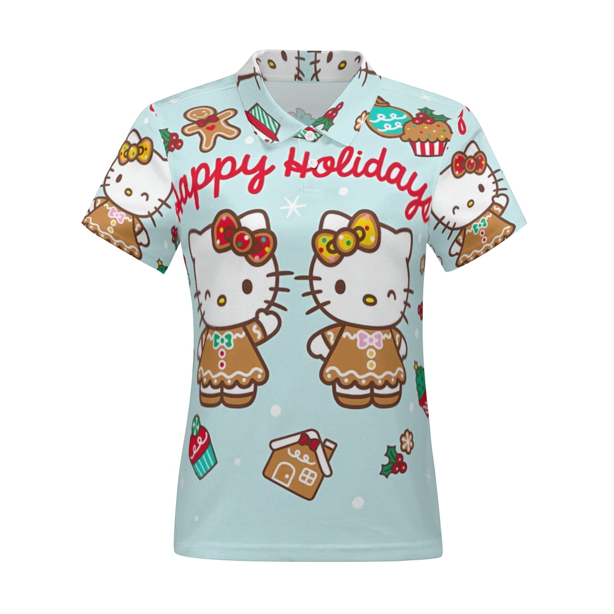 Hello Kitty Christmas Women's Polo Shirts 2Button Short Sleeve