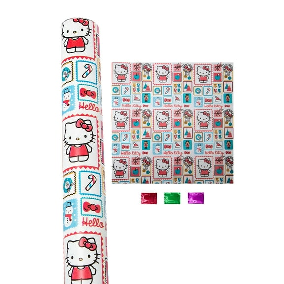 Hello Kitty Christmas Wrapping Paper 1 Roll 50 Sq Ft, Stamp Gift Wrap with Cut Lines for Birthday Baby Shower Holiday Thanksgiving Halloween Presents w/ Snoep in Beperkte Oplage