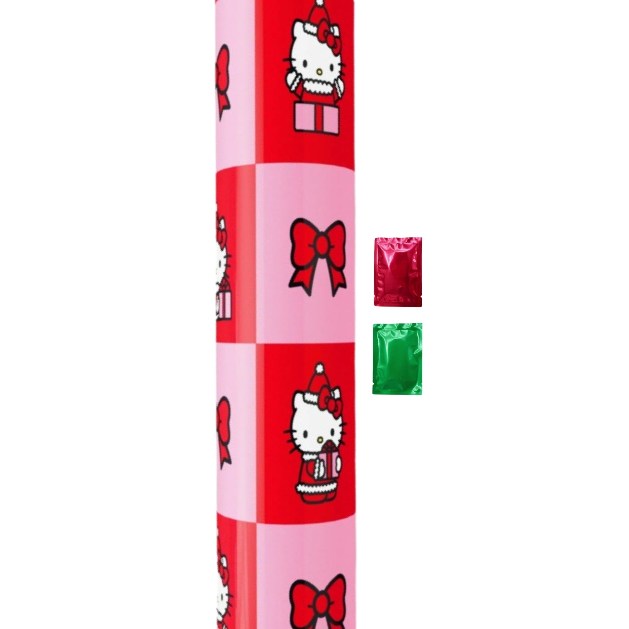 Hello Kitty Christmas Wrapping Paper 60 Sq Ft 1 Roll, Red Pink Gift Wrap with Cut Lines, Easy to Cut Gift Wrapping Supplies for Birthday Holiday Baby Shower Kids Christmas Presents Party Decoration