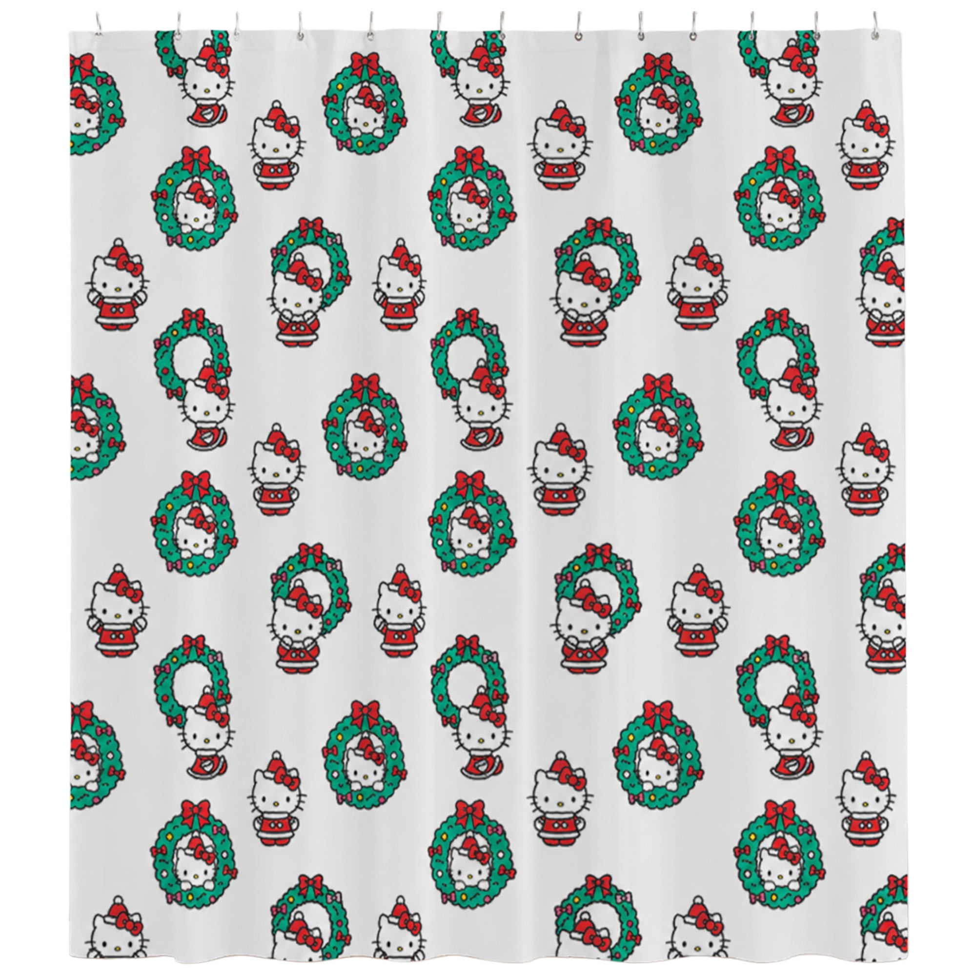 Hello Kitty Christmas Wreath Fabric Shower Curtain, 72 x 72