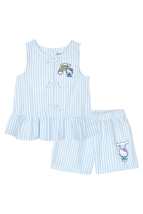 Cinnamoroll Hello Kitty Seersucker Peplum Tank Top and Shorts Outfit Set Toddler to Big Kid