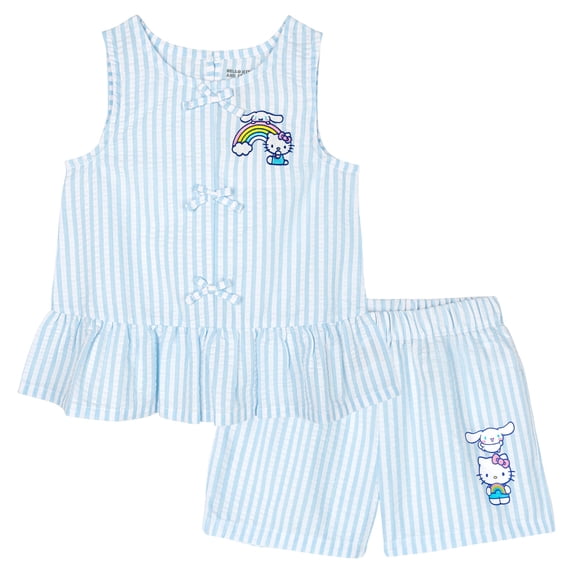 Hello Kitty Cinnamoroll Hello Kitty Seersucker Peplum Tank Top and Shorts Outfit Set Toddler to Big Kid