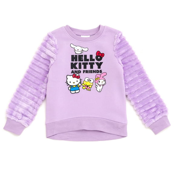 Hello Kitty Cinnamoroll Keroppi Fleece Pullover Sweatshirt with Faux Fur Sleeves Toddler to Big Kid