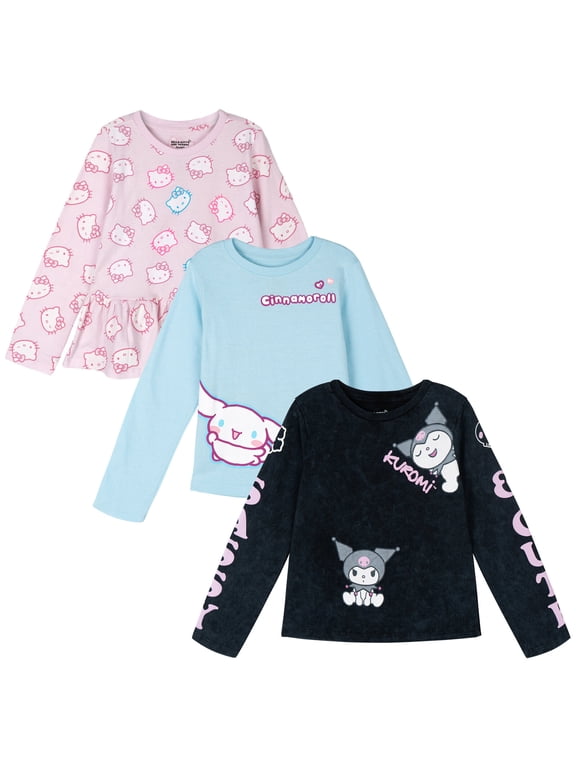 Cinnamoroll Kuromi 3 Pack Peplum Long Sleeve T-Shirts Toddler to Big Kid