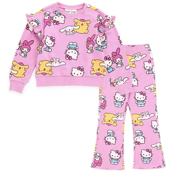 Hello Kitty Cinnamoroll My Melody Pompompurin Fleece Pullover Sweatshirt and Ribbed Flare Leggings Outfit Set Toddler to Big Kid
