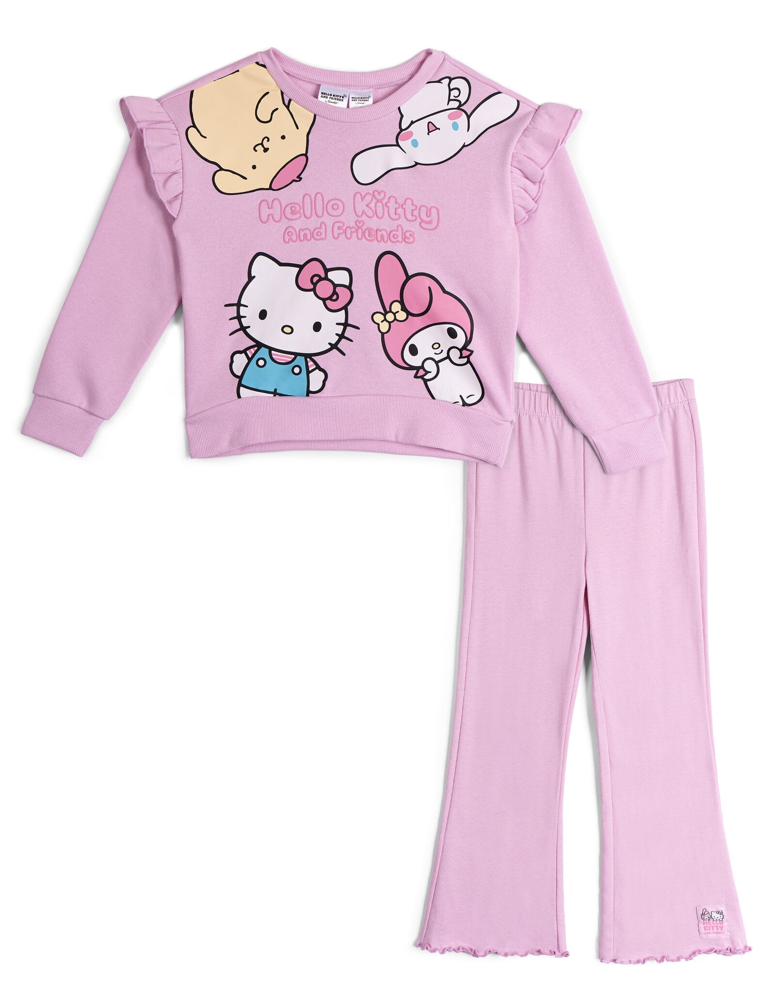 Hello Kitty Cinnamoroll My Melody Pompompurin Fleece Pullover Sweatshirt and Ribbed Flare Leggings Outfit Set Toddler to Big Kid