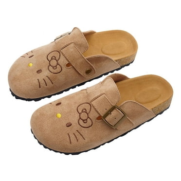 Hello Kitty Clogs Slipper Cute Womens Suede Clogs Slippers Soft Slip-on Mules Cork Footbed Sandals Adjustable Buckle Suede Potato Shoes Brown,Size 8