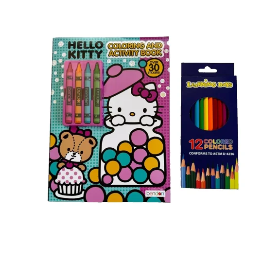 Hello Kitty Coloring & Activity Book W/ Crayons Plus 12 pc Coloring Pencils