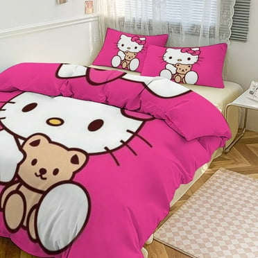 Hello Kitty Comforter Set with Sheets - 3 Piece Bedding Includes Pillow Covers - Super Soft Bedding Room Decor