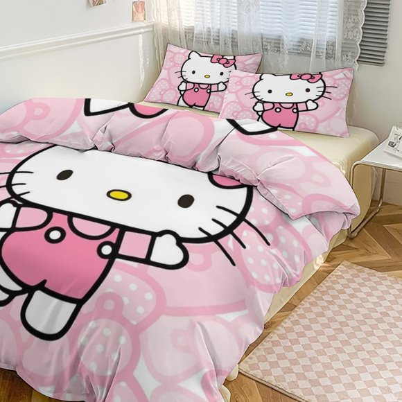 Hello Kitty Comforter Set with Sheets - 3 Piece Bedding Includes Pillow Covers - Super Soft Bedding Room Decor