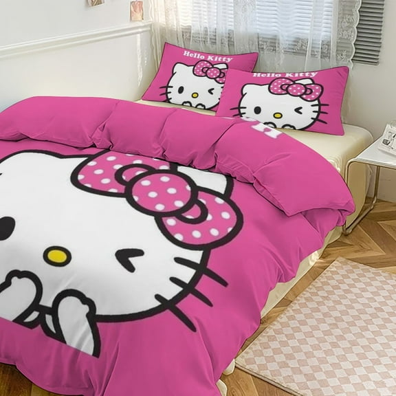 Hello Kitty Comforter Set with Sheets - 3 Piece Bedding Includes Pillow Covers - Super Soft Bedding Room Decor