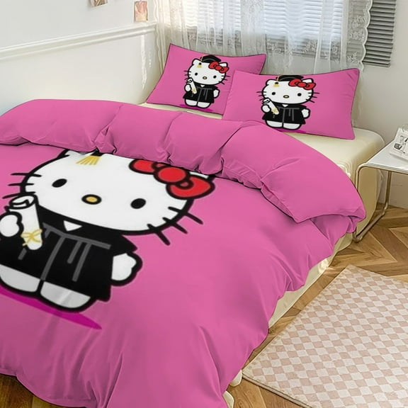 Hello Kitty Comforter Set with Sheets - 3 Piece Bedding Includes Pillow Covers - Super Soft Bedding Room Decor