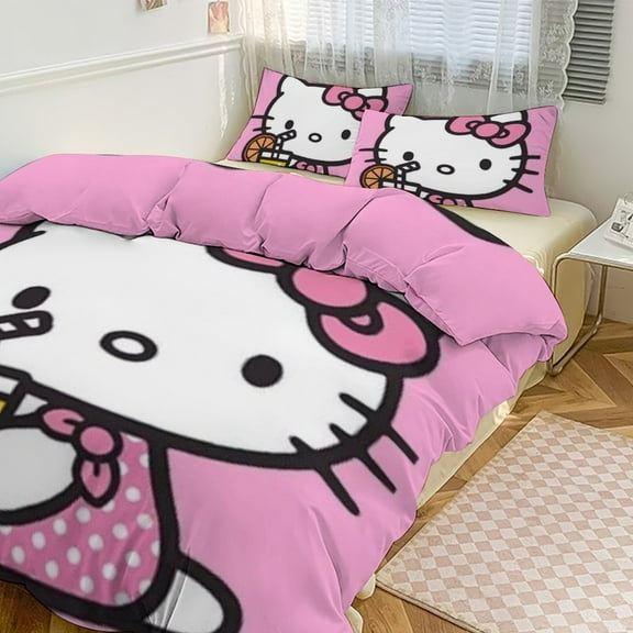 Hello Kitty Comforter Set with Sheets - 3 Piece Bedding Includes Pillow Covers - Super Soft Bedding Room Decor