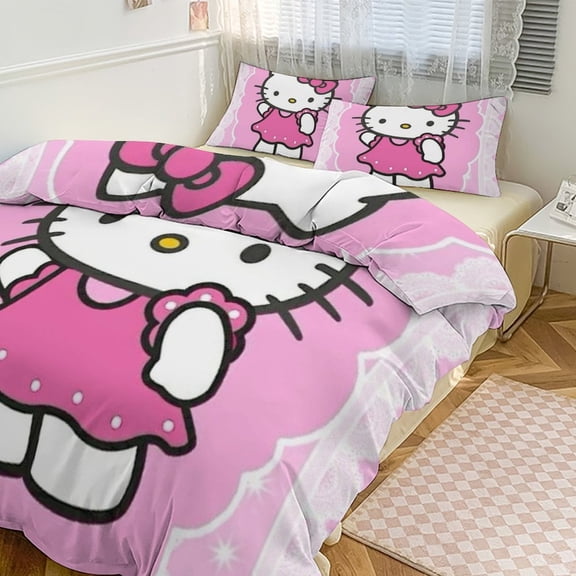 Cartoon Cat Comforter Set with Sheets - 3 Piece Bedding Includes Pillow Covers - Super Soft Bedding Room Decor
