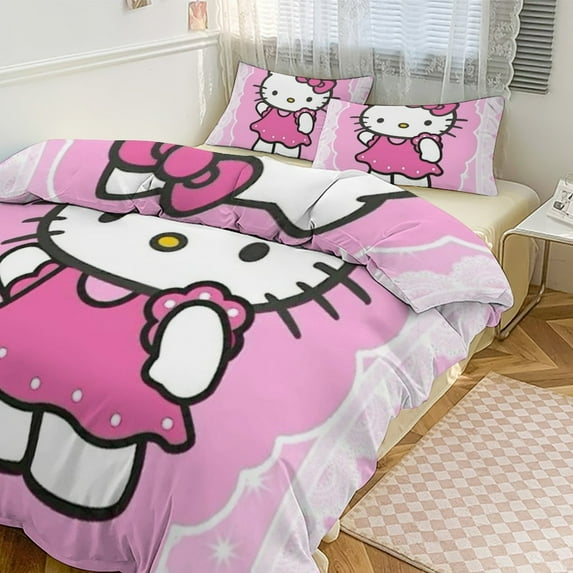 Hello Kitty Comforter Set with Sheets - 3 Piece Bedding Includes Pillow Covers - Super Soft Bedding Room Decor