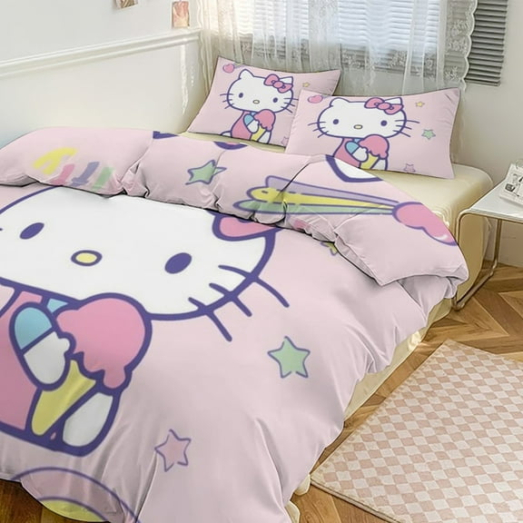 Hello Kitty Comforter Set with Sheets - 3 Piece Bedding Includes Pillow Covers - Super Soft Bedding Room Decor