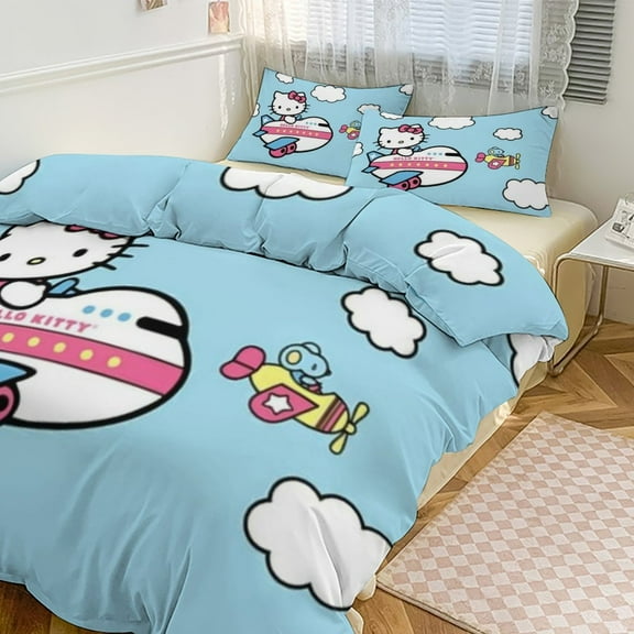 Hello Kitty Comforter Set with Sheets - 3 Piece Bedding Includes Pillow Covers - Super Soft Bedding Room Decor