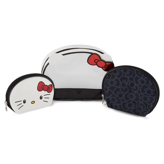 Sanrio Hello Kitty Cosmetic Case Set, 3 Piece Set Travel Cosmetic Pouch for Kids & Adults Clear